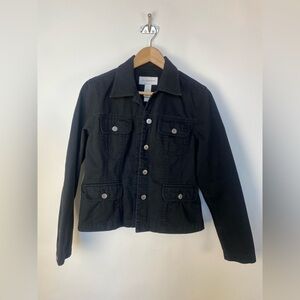 Liz Claiborne Black Denim Jacket pockets‎ 100% Cotton